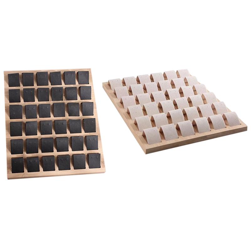 Jewelry Pouches, Bags 2 Pcs Earring Card Velvet Artificial Leather Bamboo Display Holder Display-Black & Beige-image-707547151