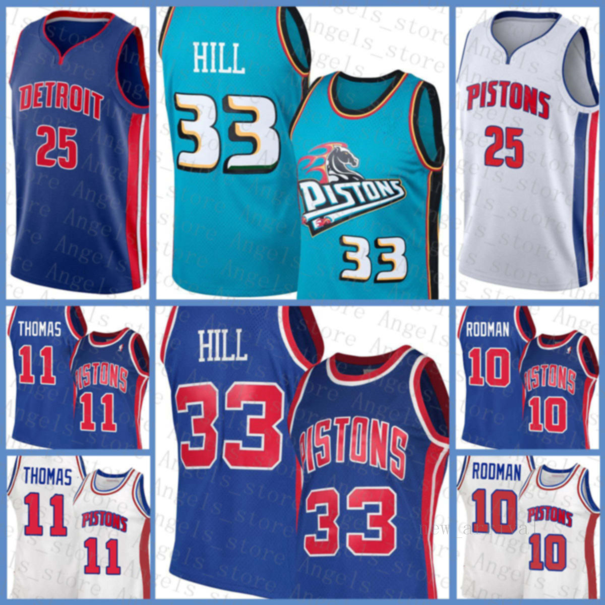 

derrick 25 rose isiah 11 thomas dennis 10 rodman grant 33 hill detroitpiston2020 2021 new basketball jersey multi nens 20 grey, Black;red