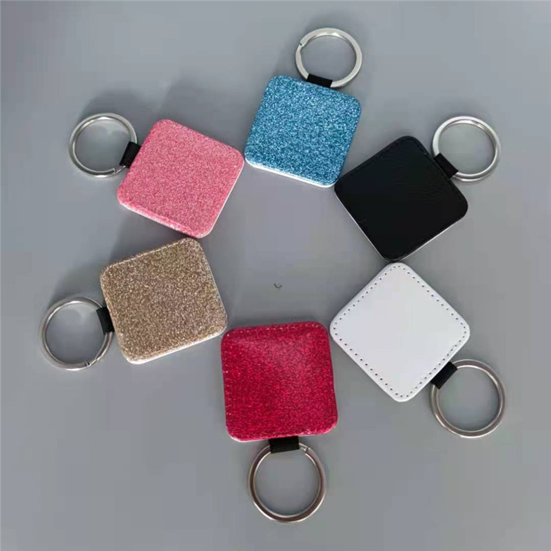

Sublimation Keychain Glitter PU Leather Heart Shape Key Ring Party Heat Transfer Blank Square Pendant Festival Parties Gift