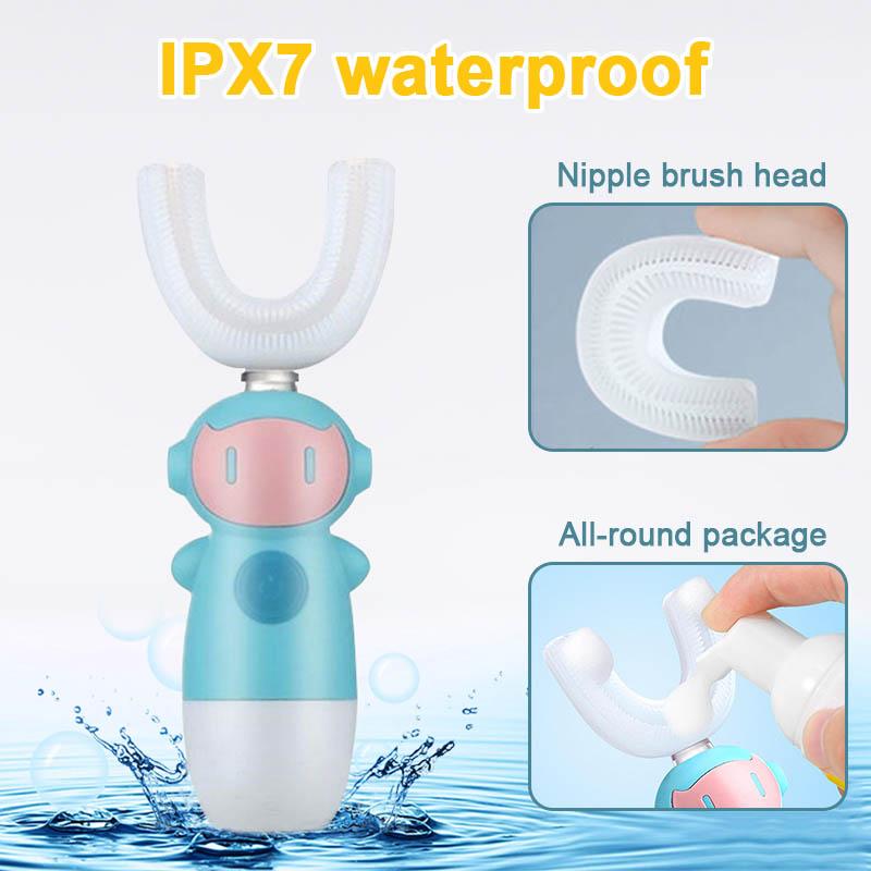 

Children's Electric Toothbrush 2-6-12 Years Old Children Battery U-Shaped Silicone Brush Head Smart Sonic Vibrating