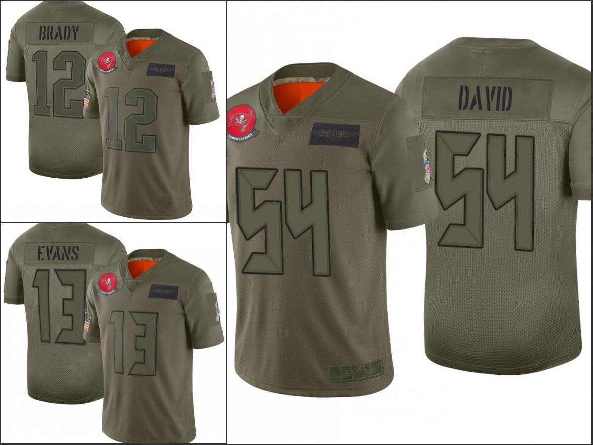 

TampaBayBuccaneersMen #45 Devin White 12 Tom Brady 13 Mike Evans 54 Lavonte David Women Youth Salute to Service Jersey, Black;red