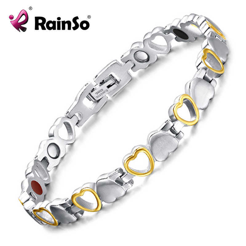 

Rainso Fashion Healthy Energy Bracelet Hearted design Stainless Steel Health Care Magnetic Gold Bracelet Hand Chain For Women 210609