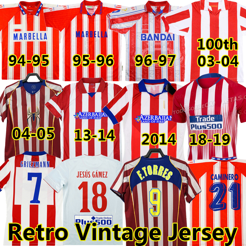 

Retro 2004 2005 Atletico soccer jerseys #9 F.TORRES 1994 95 96 97 2013 14 15 CAMINERO GRIEZMANN Gabi HOME vintage classic football shirt 1903-2003, Majing 1994-95-home