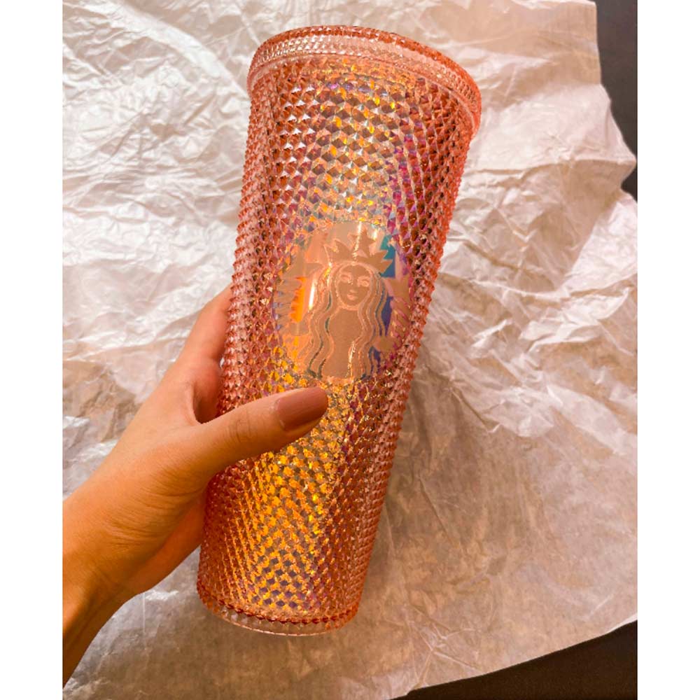 

Rose Gold 710ml Personalized Tumblers Starbucks Cups Iridescent Bling Rainbow Unicorn Studded Cold Cup Tumbler Coffee Mug with Straw, Shipping fee no sale