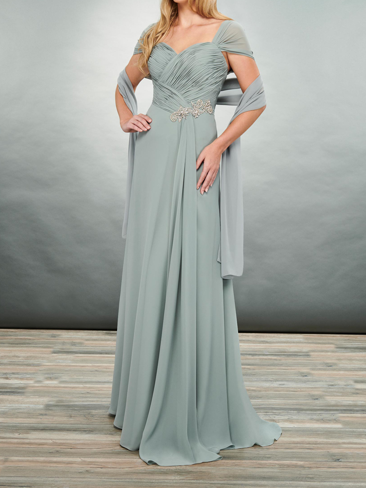 

Dark Platinum Mother of the Bride Dresses with Wrap Chiffon Wedding Party Dress with Beads