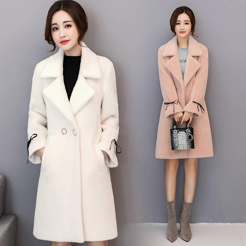 

Women' Wool & Blends Thickened Mink Velvet Abrigos Female Mid-length Winter Imitation Fur Sheep Outwear Woolen Coat A892, Pink
