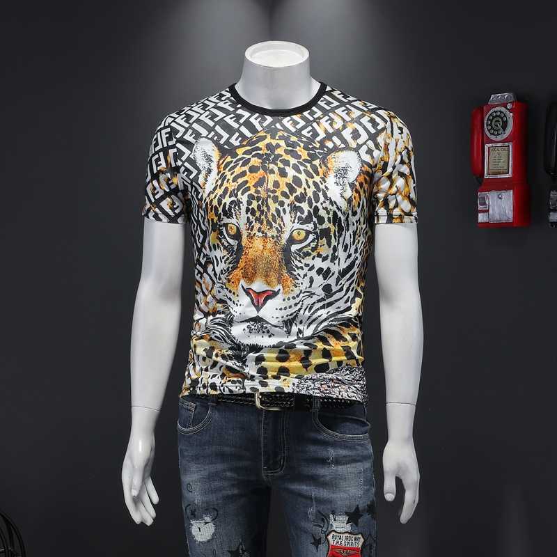

3D Leopard Print T Shirt Men Short Sleeve Ice Silk Breathable Tshirt Casual Streetwear Funny T Shirts Tops Camiseta Masculina 210527, Black
