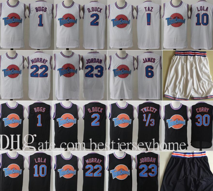 

Space Jam Jersey Movie Tune Squad Looney Daffy Duck Bill Michael James Curry Murray Lola Bugs Bunny TAZ Tweety Basketball Shorts Black White, Black jersey only