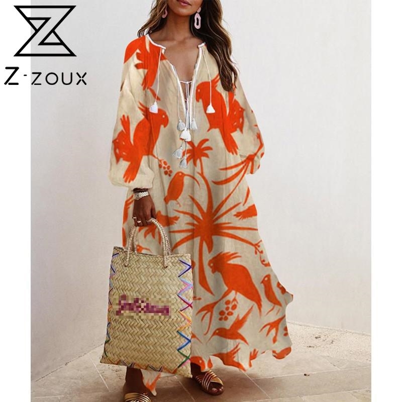 

Women Dress Lace Up Printed Bohemia Sexy Long Print Floral Maxi es Lantern Sleeve Large Hem Plus Size es 210524, Blue flowers