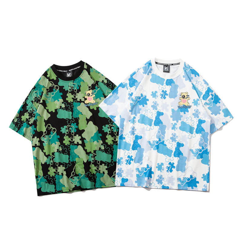 

fashion t shirt impas guochao street hip hop full print short sleeve men's brand creative loose lovers casual, White;black