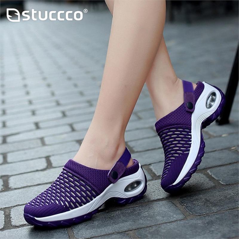 

Womens Mesh Shoes Summer Sandals Heighten Air Cushion Soft Walking Sports Slippers Comfortable Breathable Flats, Black