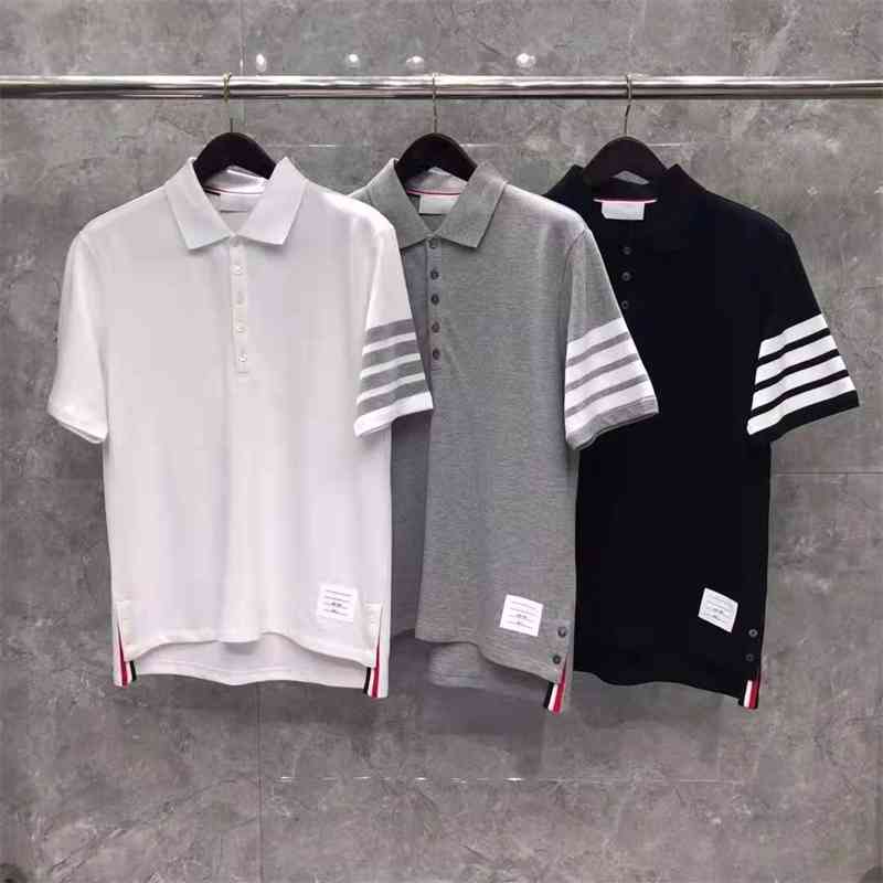 

High version TB basic four bar bead ground Cotton Short Sleeve Polo Shirt Men's and women's T-shirt, White
