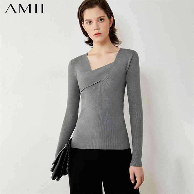 

Minimalism Autumn Winter Fashion Sweaters For Women Causal Square Collar Slim Fit Women' Sweater Solid Pullover 12030458 210527, Gray