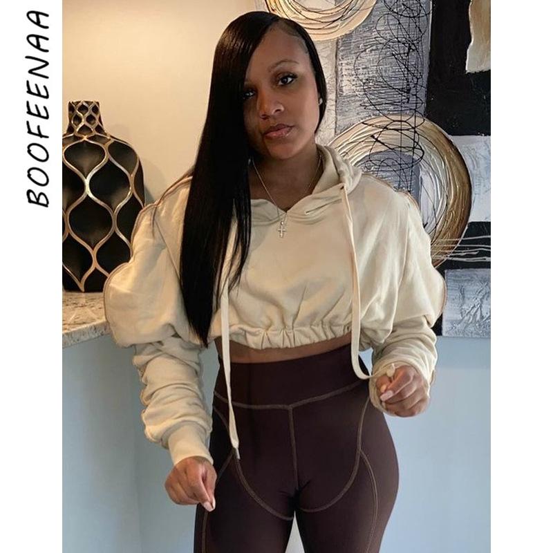 

Women's Hoodies & Sweatshirts BOOFEENAA Stacked Long Sleeve Cropped Streetwear Fashion Women Tops Casual Cute Jumper Sweatshirt Pullover C85, Black