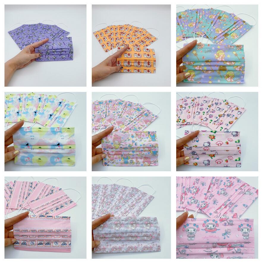 

3 Layer Cartoon Printing Disposable Mask Adult Men Women 95% Filtration Efficiency Dustproof Prevention of Influenza Face Mouth Masks Activated Carbon Protective