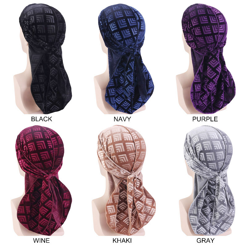 

Unisex Velvet Durag Bandana Turban HeadWrap Men Women Headwear Long Tail Pirate Hat Hair Wave Cap Head Scarf Durag, Mixed color