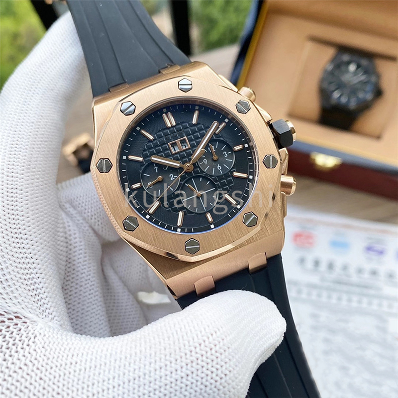 

Luxury mens automatic mechanical watch waterproof stainless steel threeeye chronograph menes watchs calendar multifunction quartz battery watches, Slivery;brown