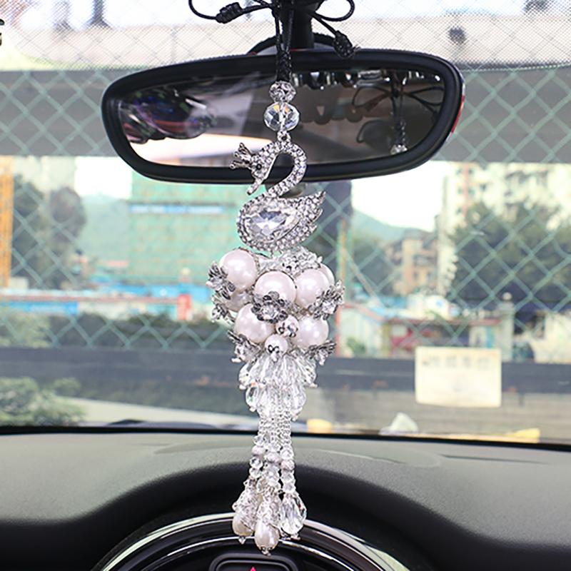 

Interior Decorations 1pcs Car Pendant Hanging Dream Inlaid Diamond Swan Ornament Crystal Automobile Accessories