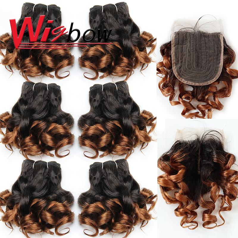 

Human Hair Bulks Bundles With Closure Natural Brazilian Weave Short Ombre Loose Wave 4x1 Remy