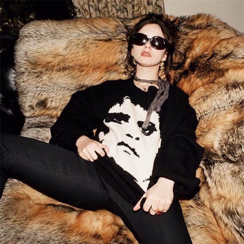 

ERD melancholy rich second generation Lou Reed extinct wool high street trend loose round neck sweater couple men and women, Black