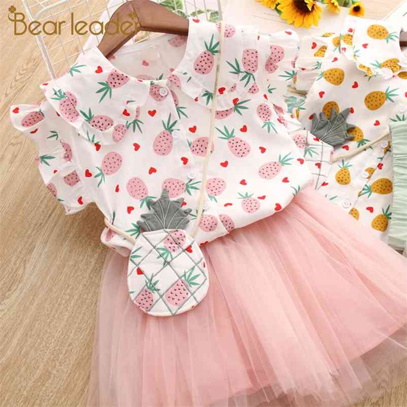 

Girls Clothing Sets Summer Cute Princess Girl Shirt + Gauze Dress 2PCS Pineapple Set Children 210429, Ax1145 without bag