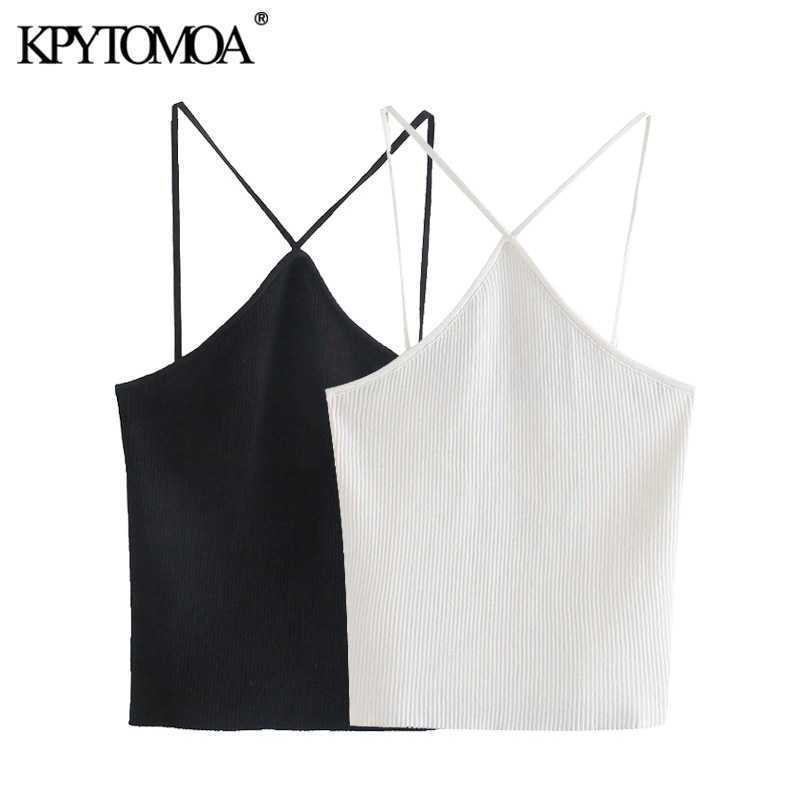 

KPYTOMOA Women Fashion Hollow Out Cropped Knit Tank Tops Vintage Backless Thin Straps Female Camis Mujer 210616, As picture