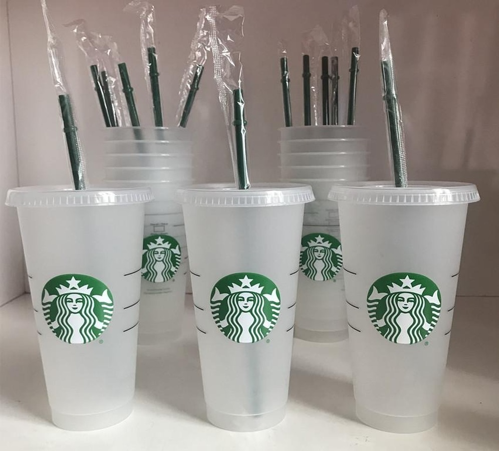 

Starbucks CUP 24oz/710ml ,16OZ Plastic MUG Tumbler Reusable Clear Drinking Flat Bottom Cup, Pillar Shape Lid Straw Mugs Bardian 50pcs Free DHL, Customize