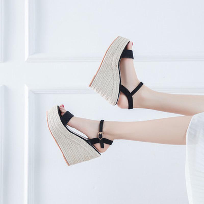 

Dress Shoes 2021 Summer High Heel Button Girls Wedges Sandals, Black