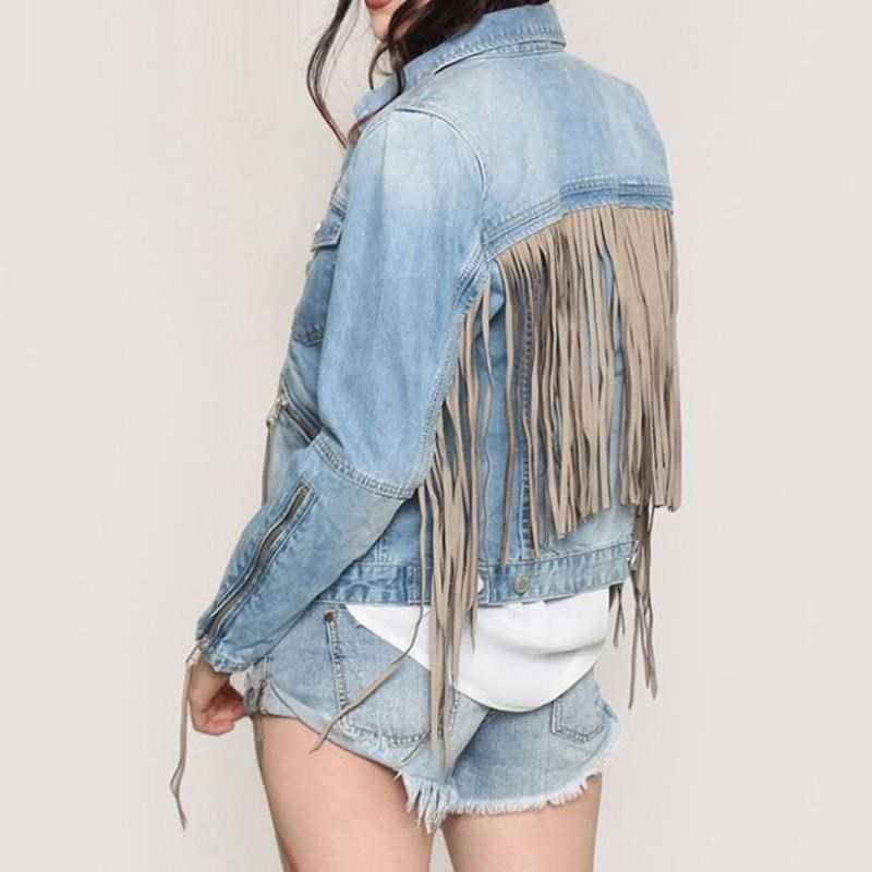 

Spring Slim Bodycon Tassel Zipper Women Jackets Korean Fashion Vintage Retro Female Coats Casual Mujer Chaqueta 13A245 210525, Light blue