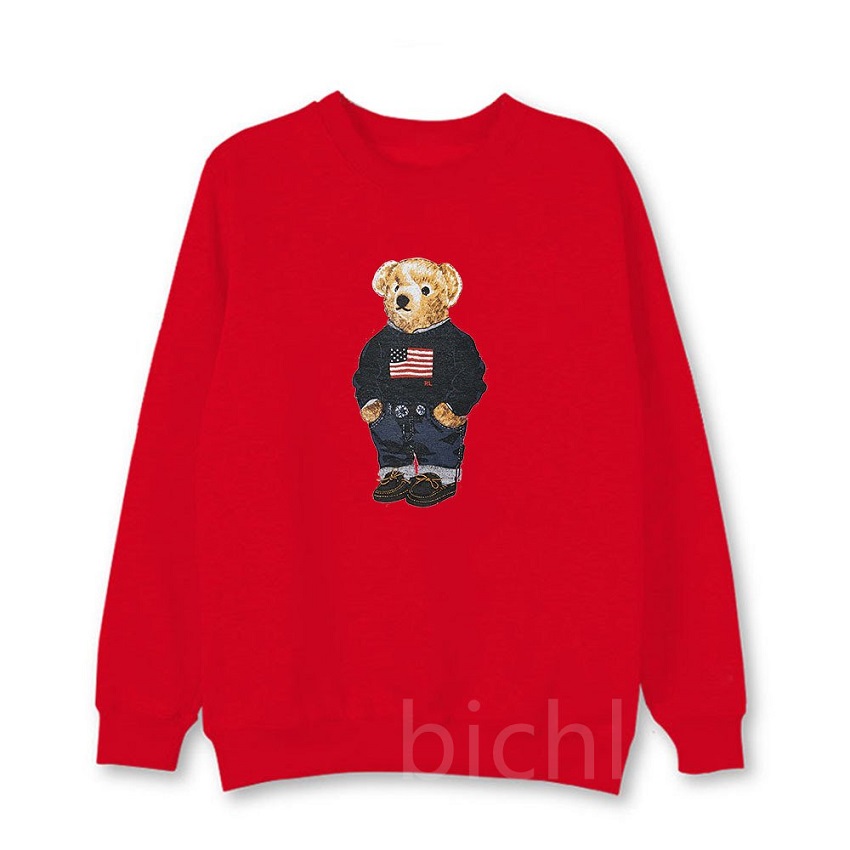 

Wholesale American bear print polo shirt T-shirt men's long-sleeved designer pullover fashion round neck S-XXL, White