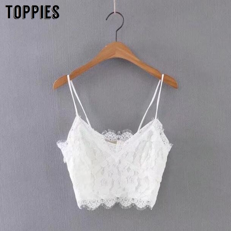 

Toppies Women Summer Mint Green Solid Color Lace Crop Tops V-neck Sexy Strap Bra Camis 210616, Beige