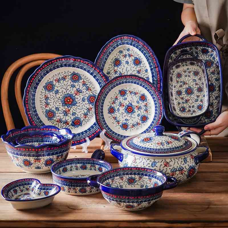 

Polish set household double ear soup national style noodle bowl microwave oven ceramic tableware