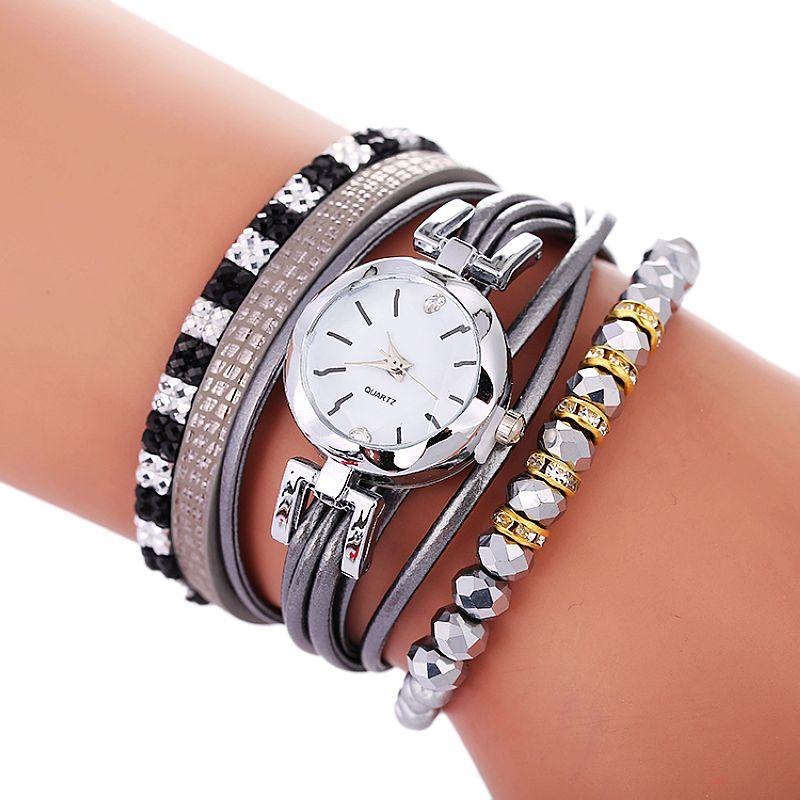 

Wristwatches 100pcs/lot Full Crystal Lady Elegance Leather Watch Wrap Around Casual Wrist For Women Wholesale Clock, Black