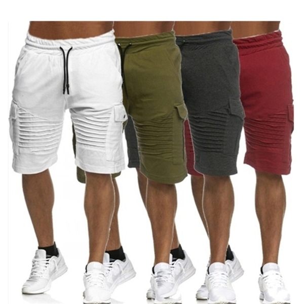 

5 Colors Mens Summer Shorts Casual Stripes Fold Pockets Sports Fashion Drawstring Fitness Pants M-3XL, Opp bag (not product)