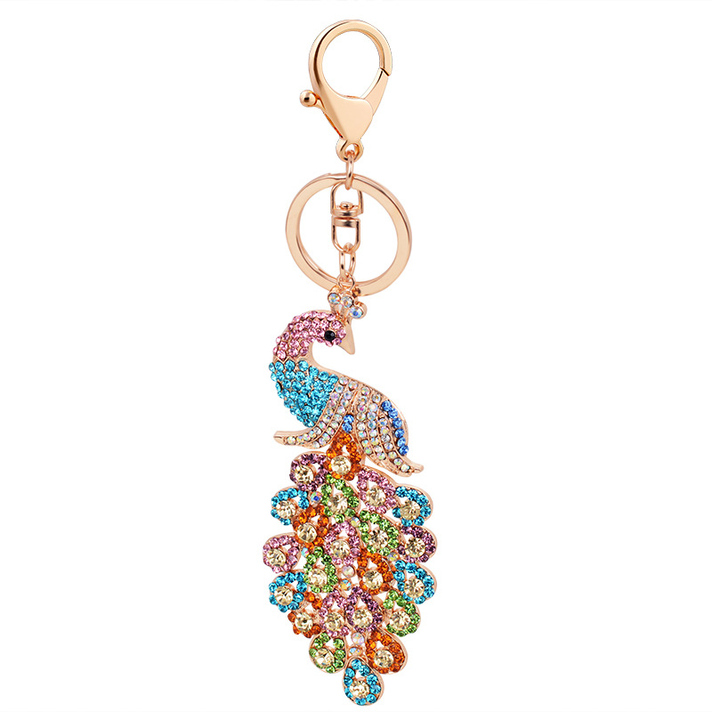 

2021 Bling Crystal Rhinestone Peacock Metal Keychain Keyring Car Keychains Purse Charms Handbag Pendant Wedding Gift