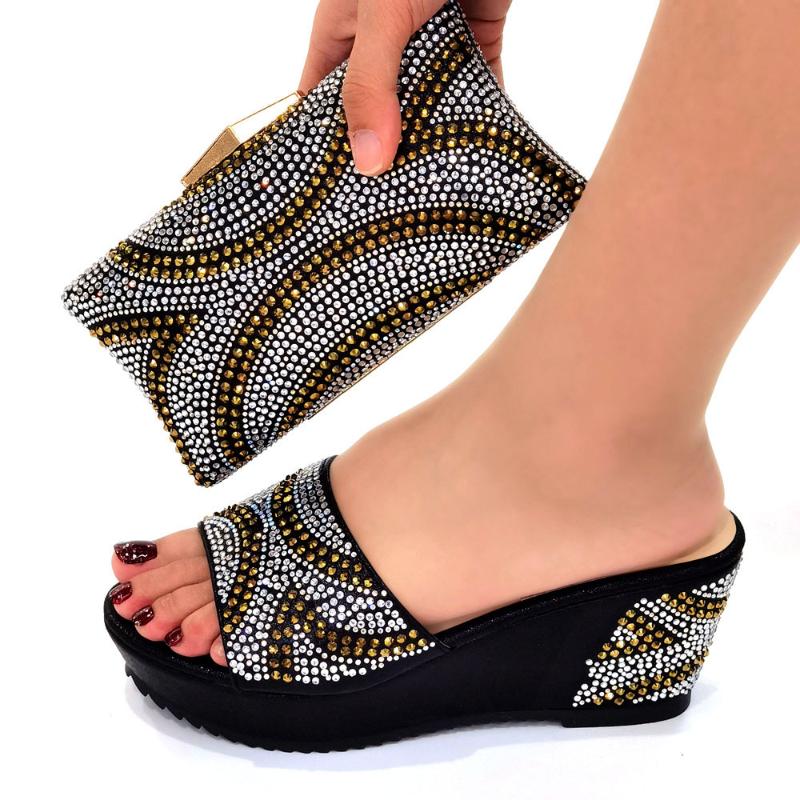 

Dress Shoes Doershow Good Price Italian And Bag Set African Wedding Shoe Italy Handbag Summer Women! HJB1-27, Black