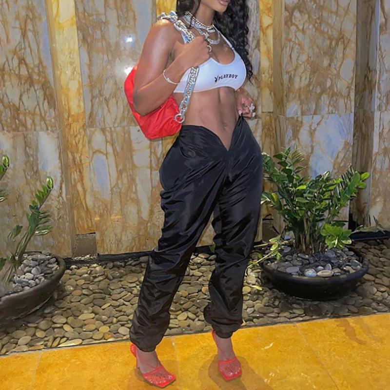 

Women' Pants & Capris Solid Smooth Women Hipster V-Shape Side Zipper Trousers Loose Elastic Waist Sexy Female High Street Wear Casual, Gy