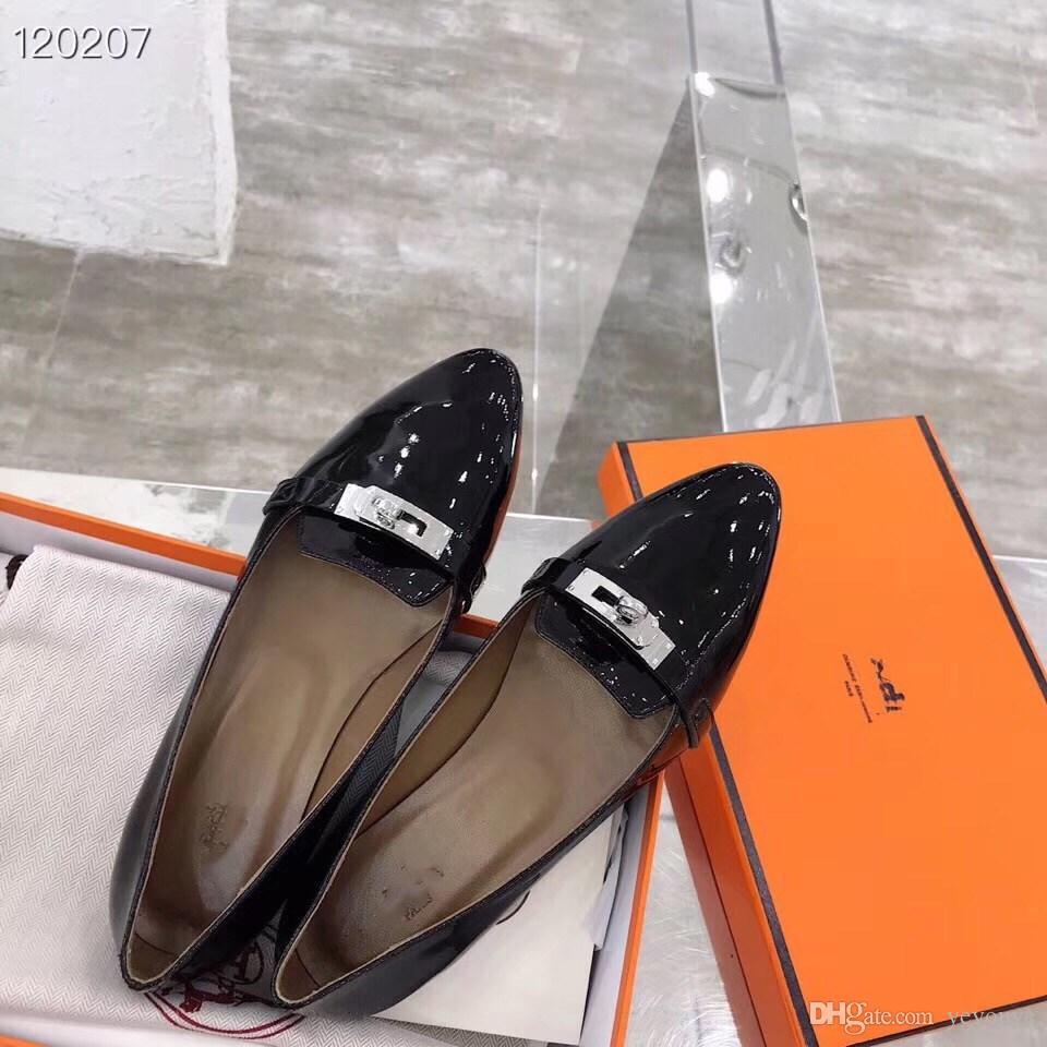 

21SS Autumn GENUINE LEATHER SHOE LUXURY WOMEN's DESIGNER LOAFERS SHOES Without Heels LADIEs Dark Blue Studded Moccasins WOMAN Dressy Fl, #03