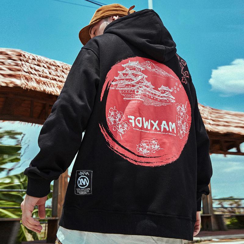 

Men' Hoodies & Sweatshirts Harajuku Mens Mount Fuji Print Hip Hop Streetwear Hoodie Sweatshirt Cotton Tops Oversize Hooded Pullover 3XL, Black