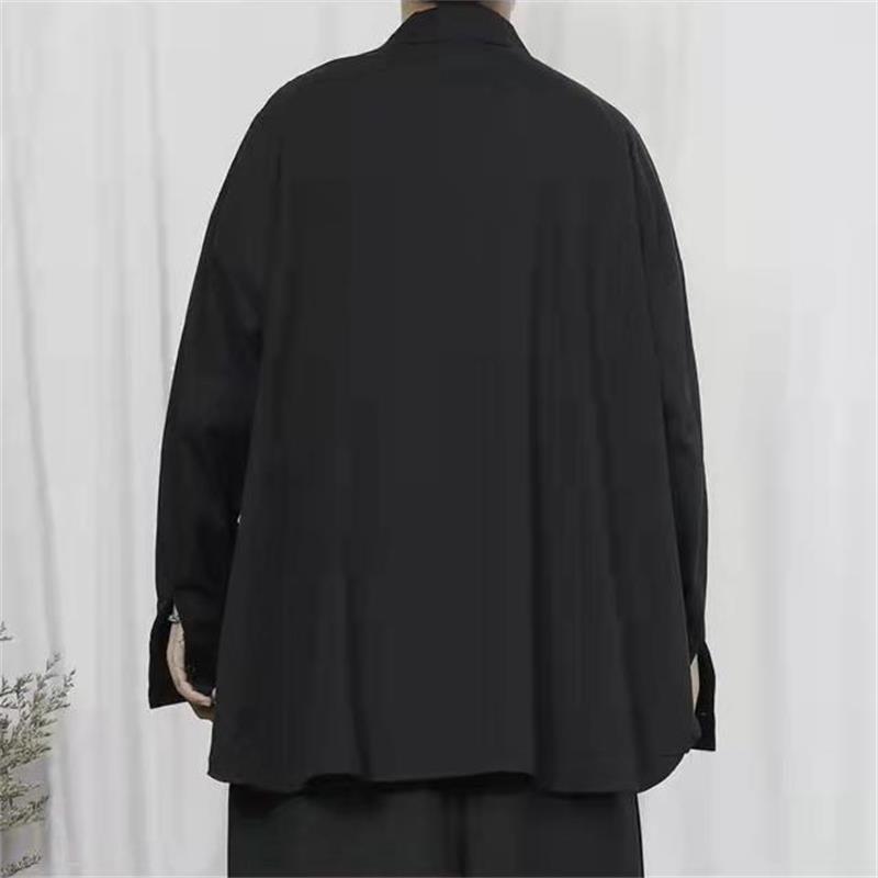 

Men' Casual Shirts Long Sleeved Shirt Coat 2021 Autumn Large Japanese Yamamoto Irregular Side Split Loose, Black