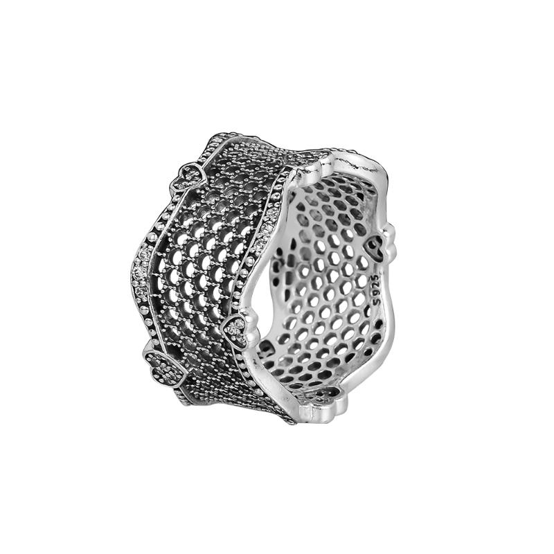 

Cluster Rings 100% Authentic S925 Sterling Silver Lace Of Love Ring, Clear CZ For Women Girls Elegant Fine Jewelry Wholesale, Golden;silver