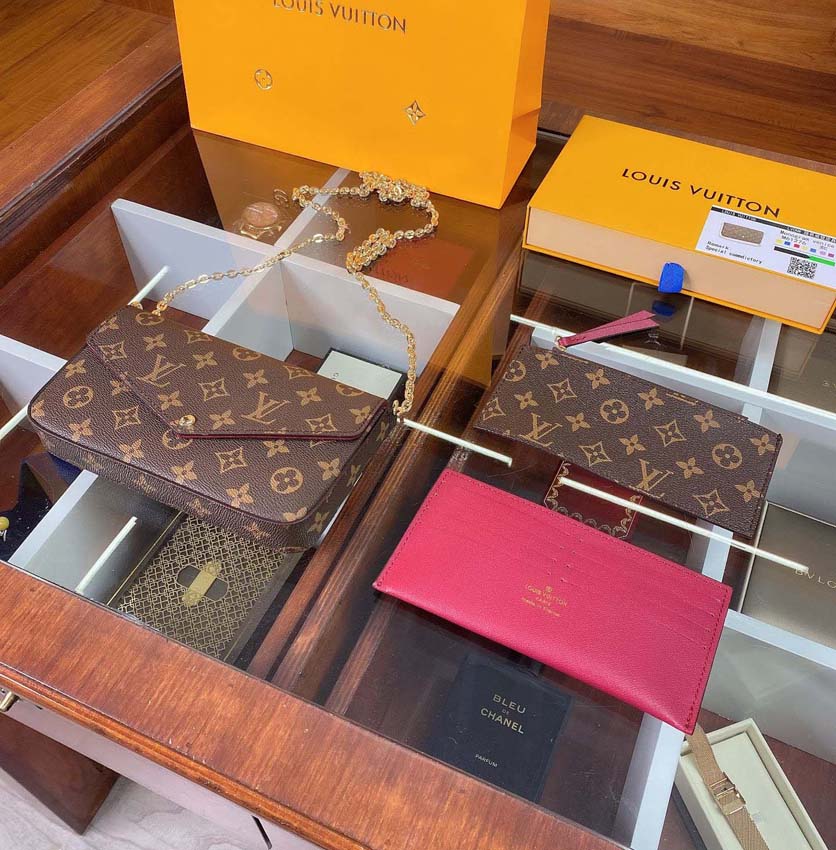 

Women Handbag Shoulder Bags Totes Top 3pcs set Pochette Accessories Brown Flower Messenger Chain Strap Cross Body Ladies Flap Purse Clutch With Dust bag 12