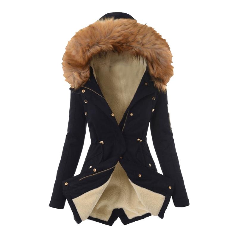 

Women's Jackets Warm Fleece Outerwear Fashoin Faux-plush Hooded Coats Casual Elastic Waist Zipper Pullover Tops Female Clothing, Black;brown