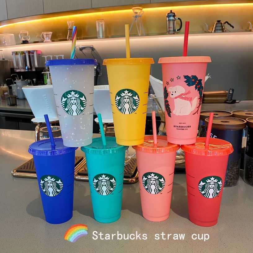 Starbucks Tumbler Color Changing Reusable Cup Cold Cup ml Plastic Tumbler with Lid Cup oz Summer Collection TECH-image-754386498