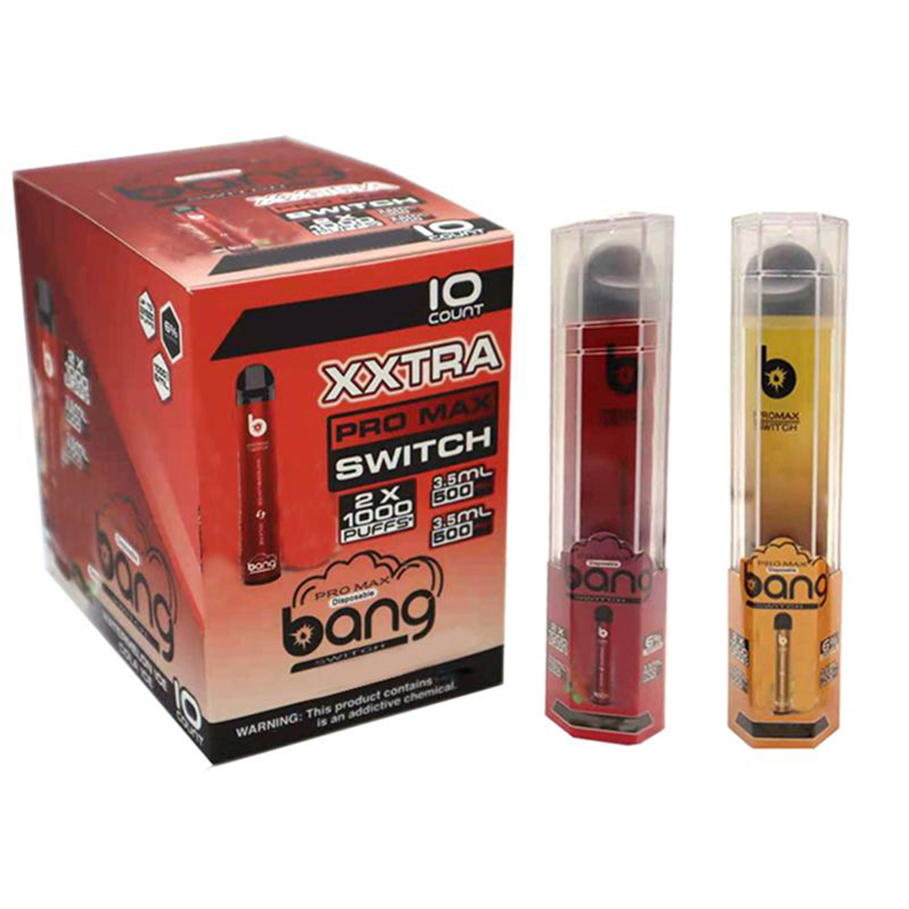 

2021 Newest Bang Pro Max Switch cigarette Disposable Device Kit Vape 2 IN 1 6ml Pods 2000 Puffs 1100mAh Battery Double Pen plus portable Wholesale