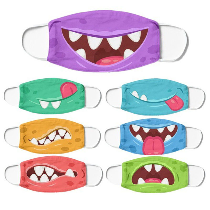 

Reusable Cloth Face Mask ack to School Supplies Fun Silly Faces Printed Masks Breathable soft material Cartoon Accessories, Mix colors