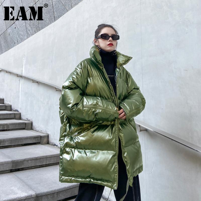 

Women's Down & Parkas [EAM] Hooded Big Size Green Cotton-padded Coat Long Sleeve Loose Fit Women Fashion Tide Autumn Winter 1DD080, Black