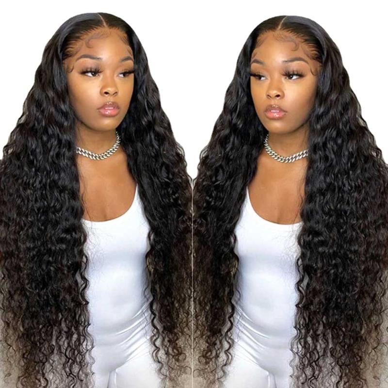 

Party Favor Deep Wave Frontal Wig Transparent Lace Wigs Wet And Wavy Curly Front Human Hair T Part Brazilian