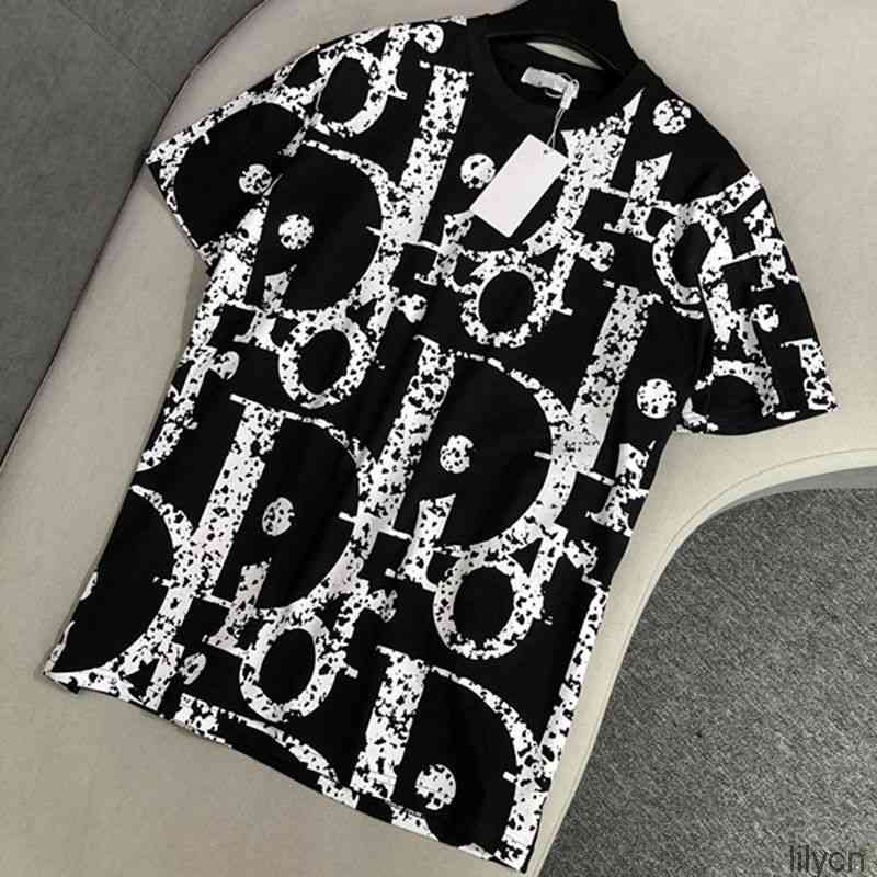 

summer T-shirt full letter print men's and women's casual tops round neck short sleeve tees, White