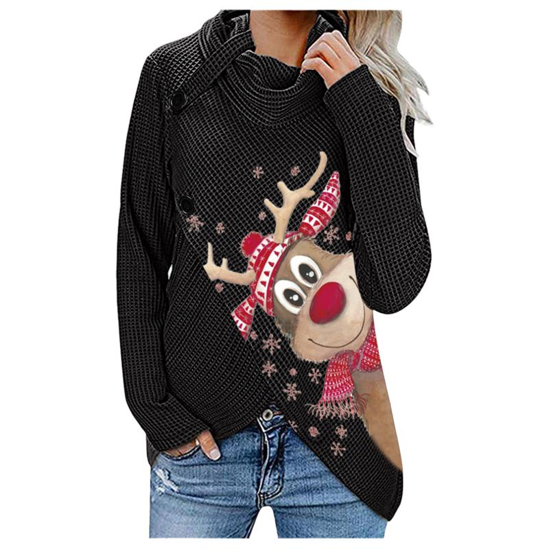 

Women's Sweaters Fashion Women Turtleneck Long Sleeve Christmas Button Knitted Warm Sweater Winter Autumn Female Casual 2021, White;black